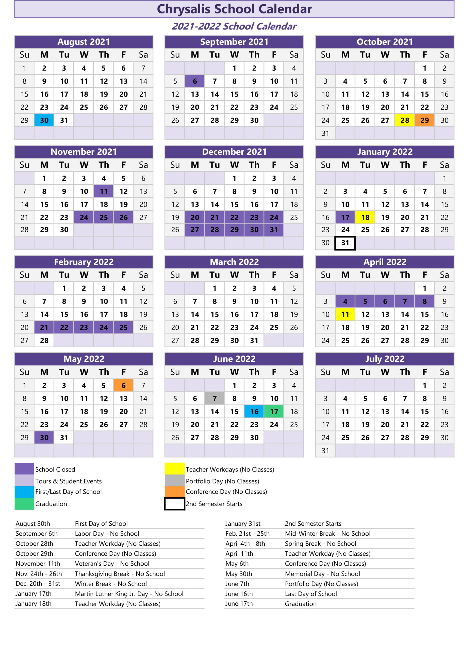 2021-2022 School Calendar